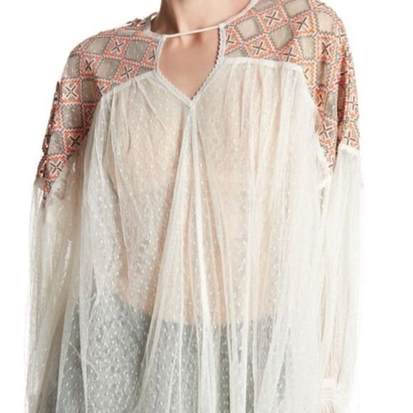 Free People White Embroidered Lace Joyride Blouse Top S - Picture 3 of 10